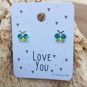 Girls Sterling Silver Butterfly Crystal Earrings